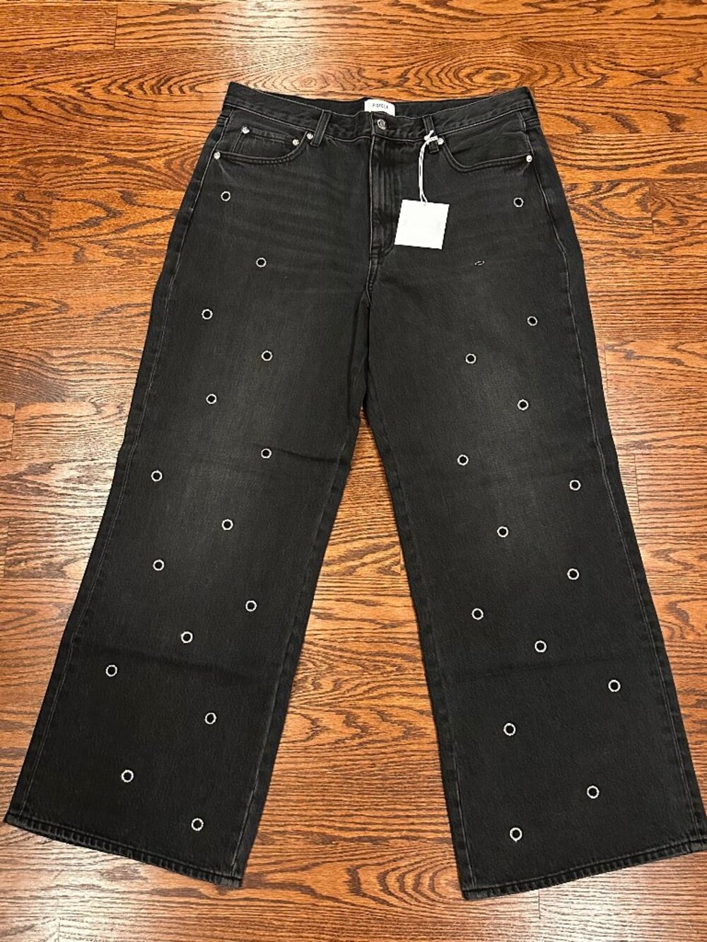 Pistola Hendrix Glamour Black Grommet Wide Leg Jeans Size 32 NWT